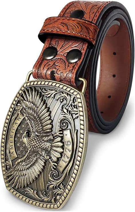 Western Belt with 3D Bald Eagle Buckle – Adjustable