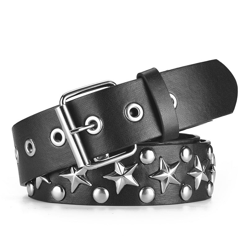 Star Eyelet Wide Faux Leather Biker Belt