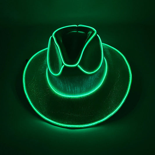 Wireless LED Glow Cowboy Hat for Halloween & Parties | Fluorescent Flashing
