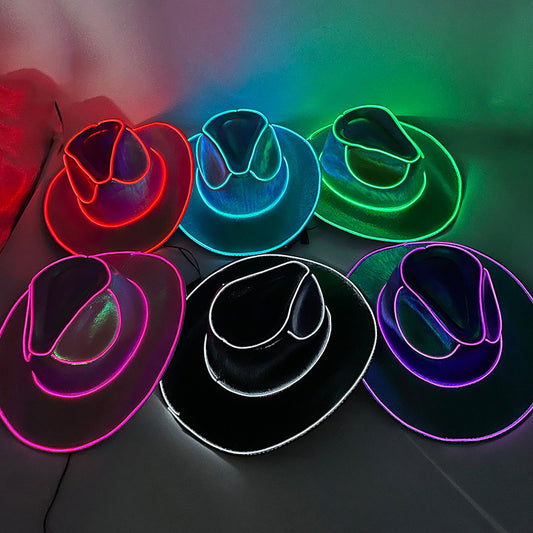 Wireless LED Glow Cowboy Hat for Halloween & Parties | Fluorescent Flashing
