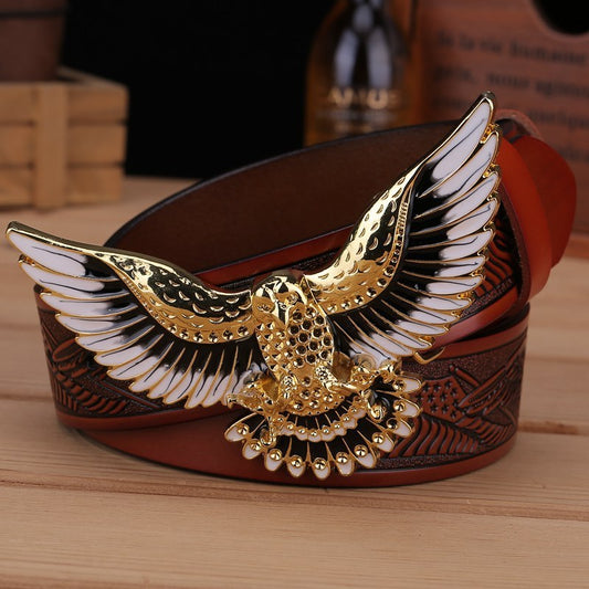 Western Eagle Leather Belt - Bold Statement Buckle