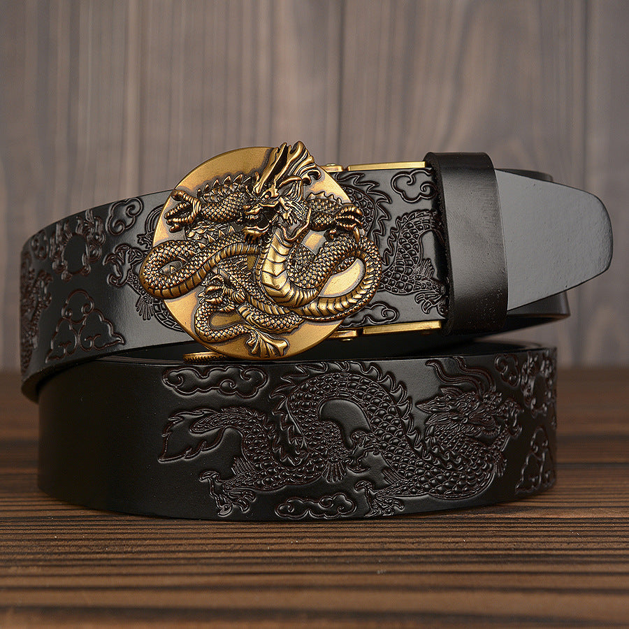 Western Leather Ratchet Belt - Dragon Buckle Precision Fit