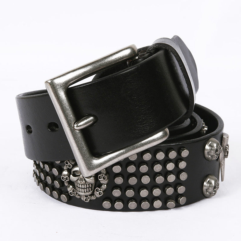 Punk Skull Head Leather Belt for Men