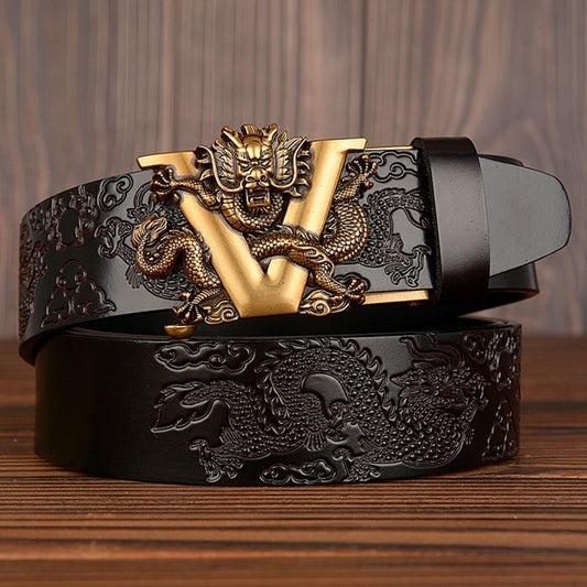 Western Ratchet Leather Belt - Dragon Embossed Fit