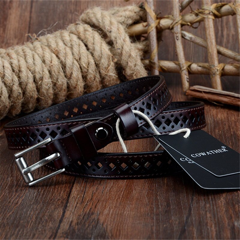 Premium Cowhide Leather Casual Belt for Women with Sleek Metal Buckle – Slim 1.3cm Width, Adjustable Fit, and Classic Color Options for Everyday Style
