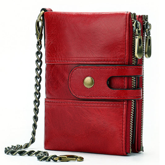 Cowhide Men’s Anti-Theft Wallet with Anti-Magnetic Lining and Secure Draw Buckle