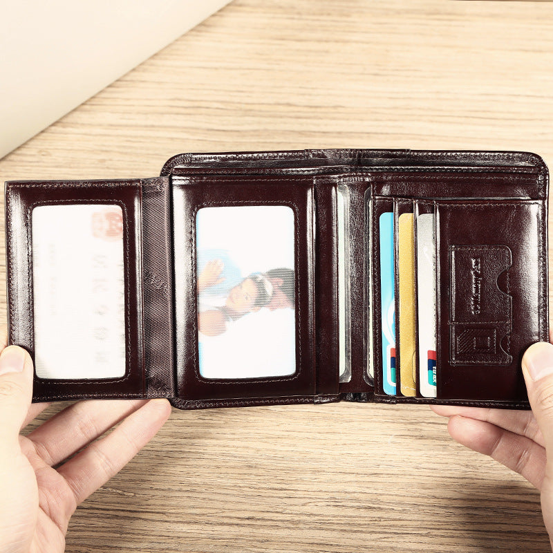Men’s Top Layer Short Trifold Leather Wallet