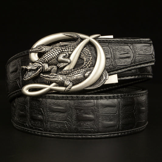Western Cowhide Auto Belt - Crocodile Buckle Style