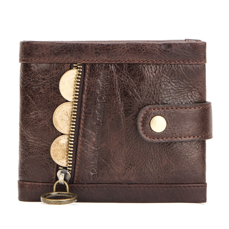 RFID Blocking Crazy Horse Leather Men’s Wallet with Vintage Style and Secure Compartments