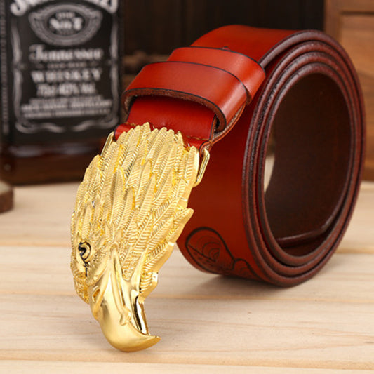 Western Men’s Leather Belt with Eagle Head Buckle