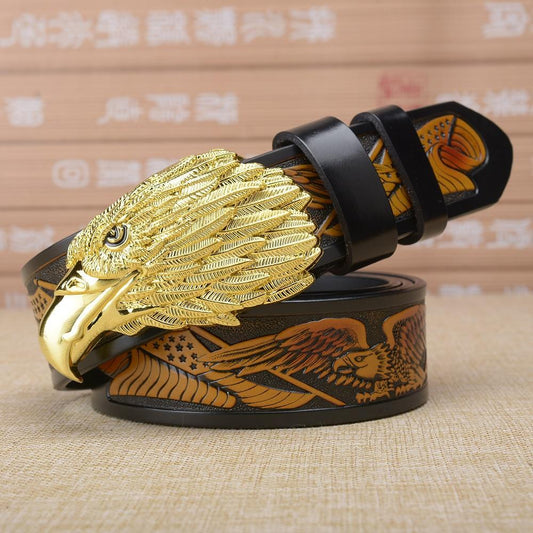 Western Men’s Leather Belt with Eagle Head Buckle