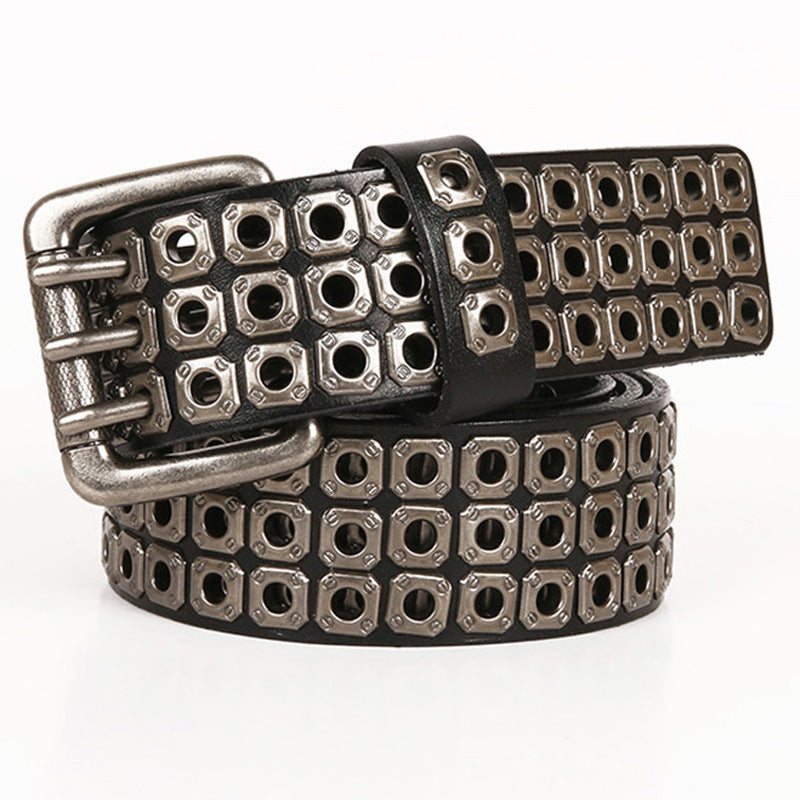 Men’s Hollow Rivet Leather Belt – Cowhide Pin Buckle