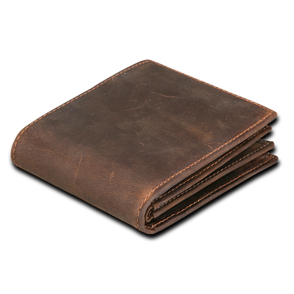 RFID Blocking Crazy Horse Leather Men’s Short Casual Wallet with Multiple Compartments