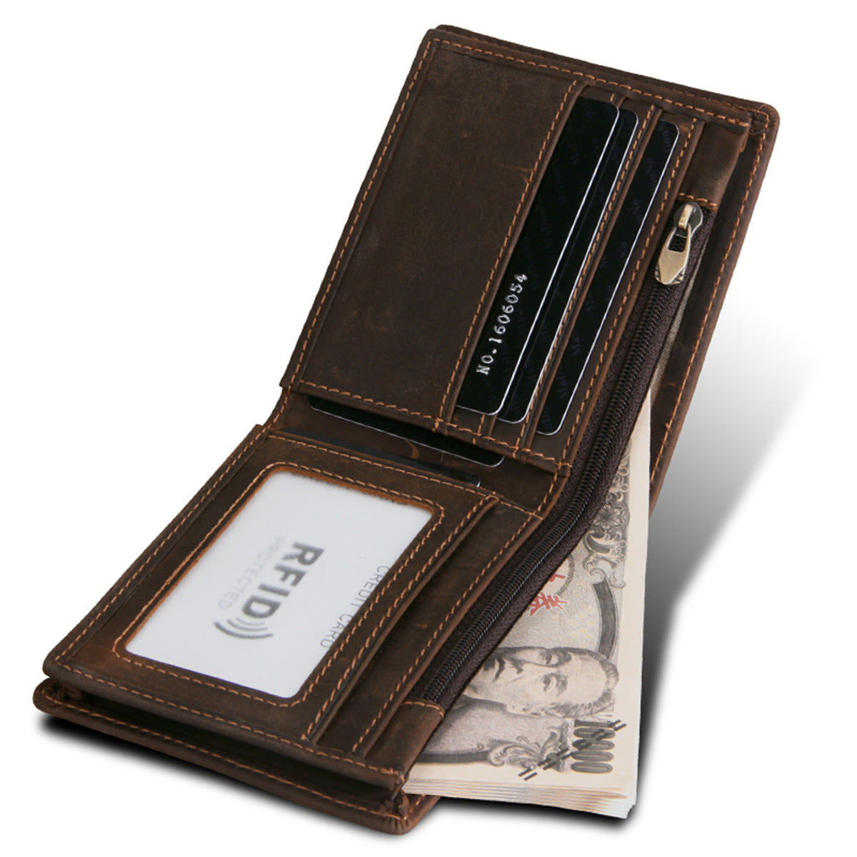 RFID Blocking Crazy Horse Leather Men’s Short Casual Wallet with Multiple Compartments