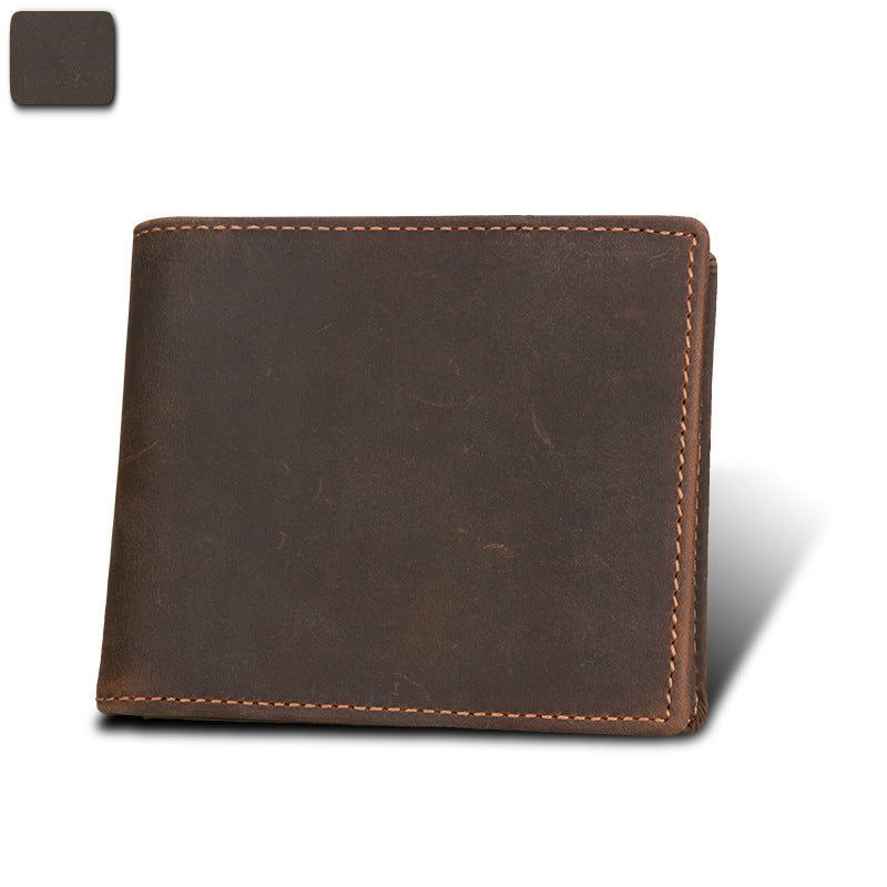 RFID Blocking Crazy Horse Leather Men’s Short Casual Wallet with Multiple Compartments
