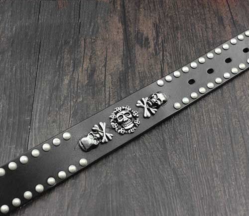 Men's Skull Cowhide Biker Belt - Rivet Street Grip