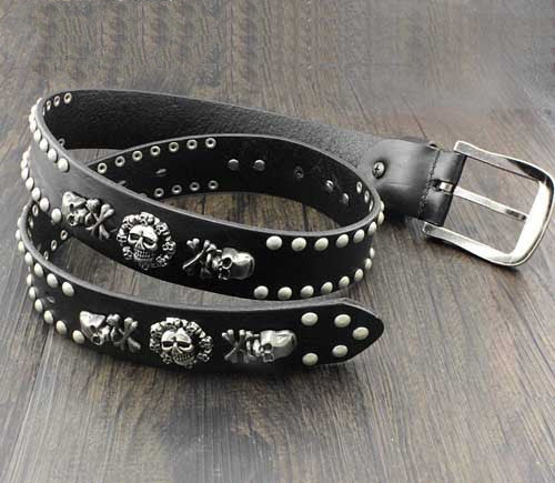 Skull Rivet Cowhide Punk Biker Belt