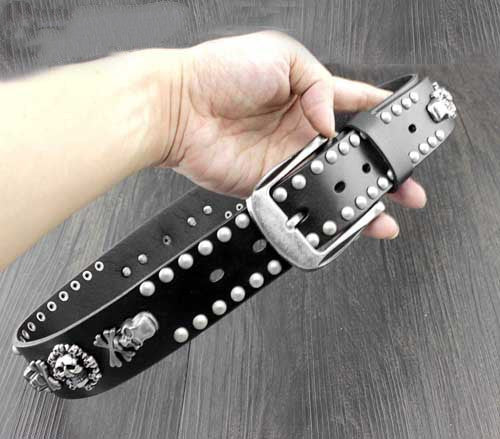 Skull Rivet Cowhide Punk Biker Belt