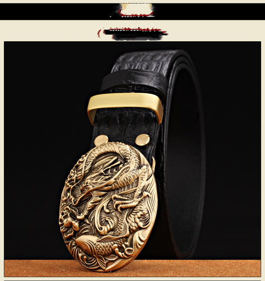 Western Cowhide Leather Belt - Copper Buckle Style