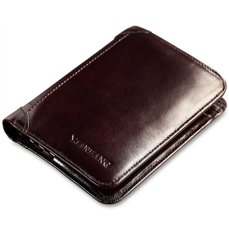 Men’s Top Layer Short Trifold Leather Wallet