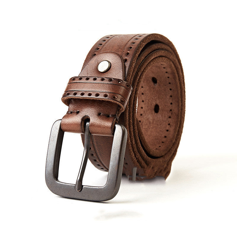 Natural Leather Belt with Matte Metal Buckle
