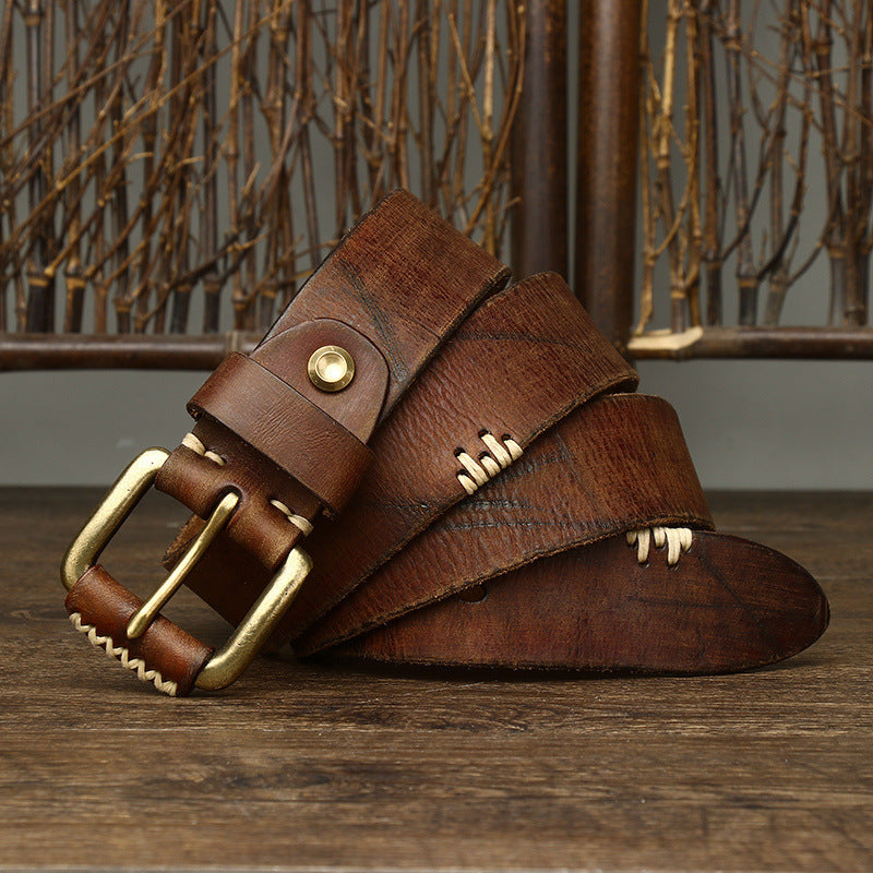 Handmade Retro Cowhide Leather Belt for Men