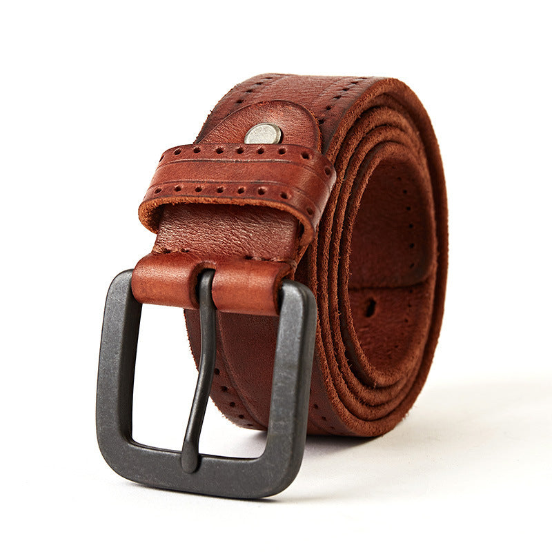 Natural Leather Belt with Matte Metal Buckle