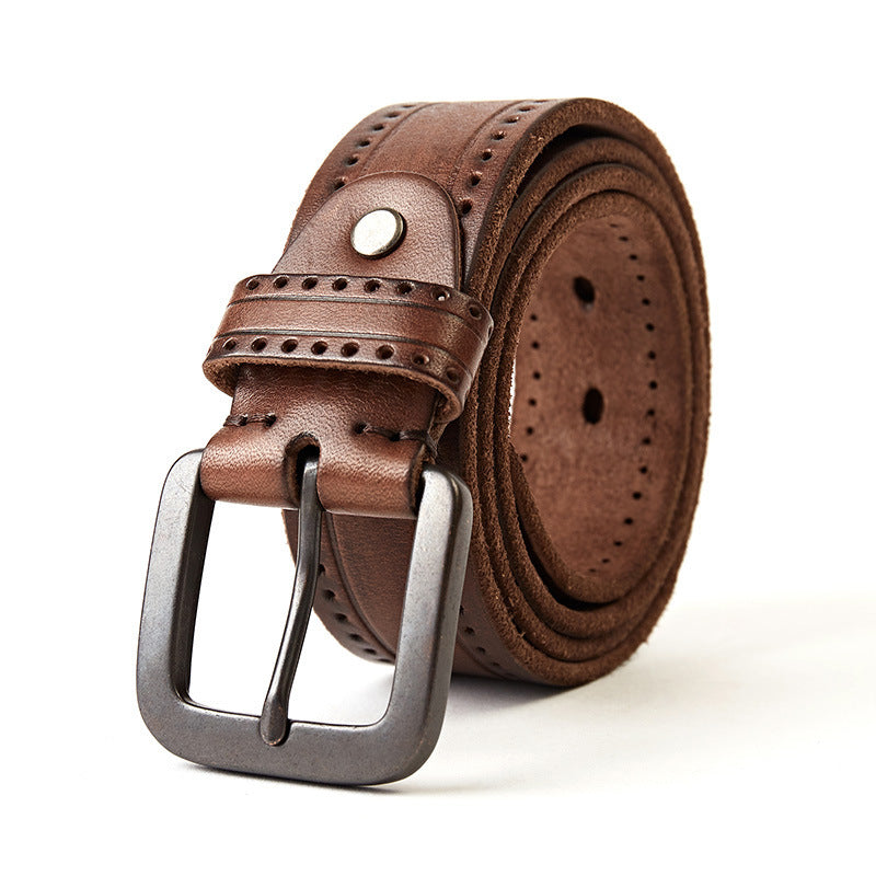 Natural Leather Belt with Matte Metal Buckle