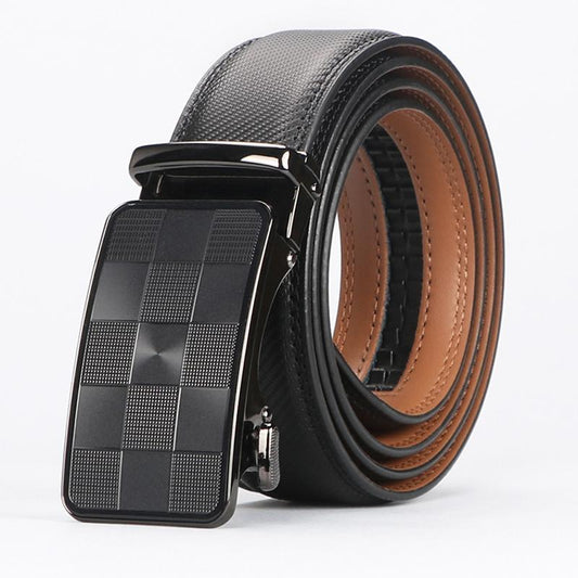 Men’s Casual Cow Leather Belt - Lattice Ratchet Comfort Fit