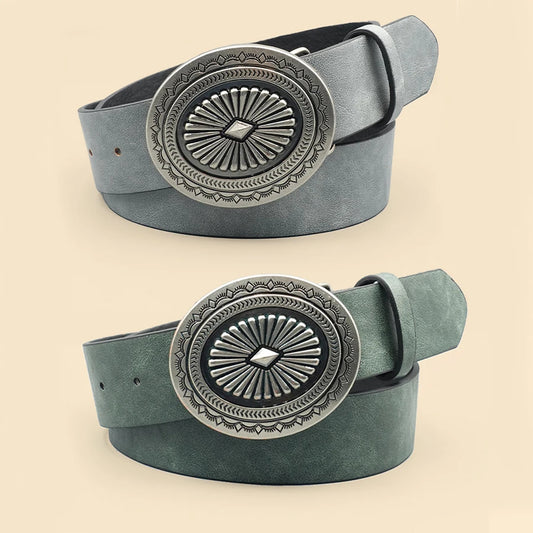 Vintage Western PU Leather Belt for Jeans - Carved Design