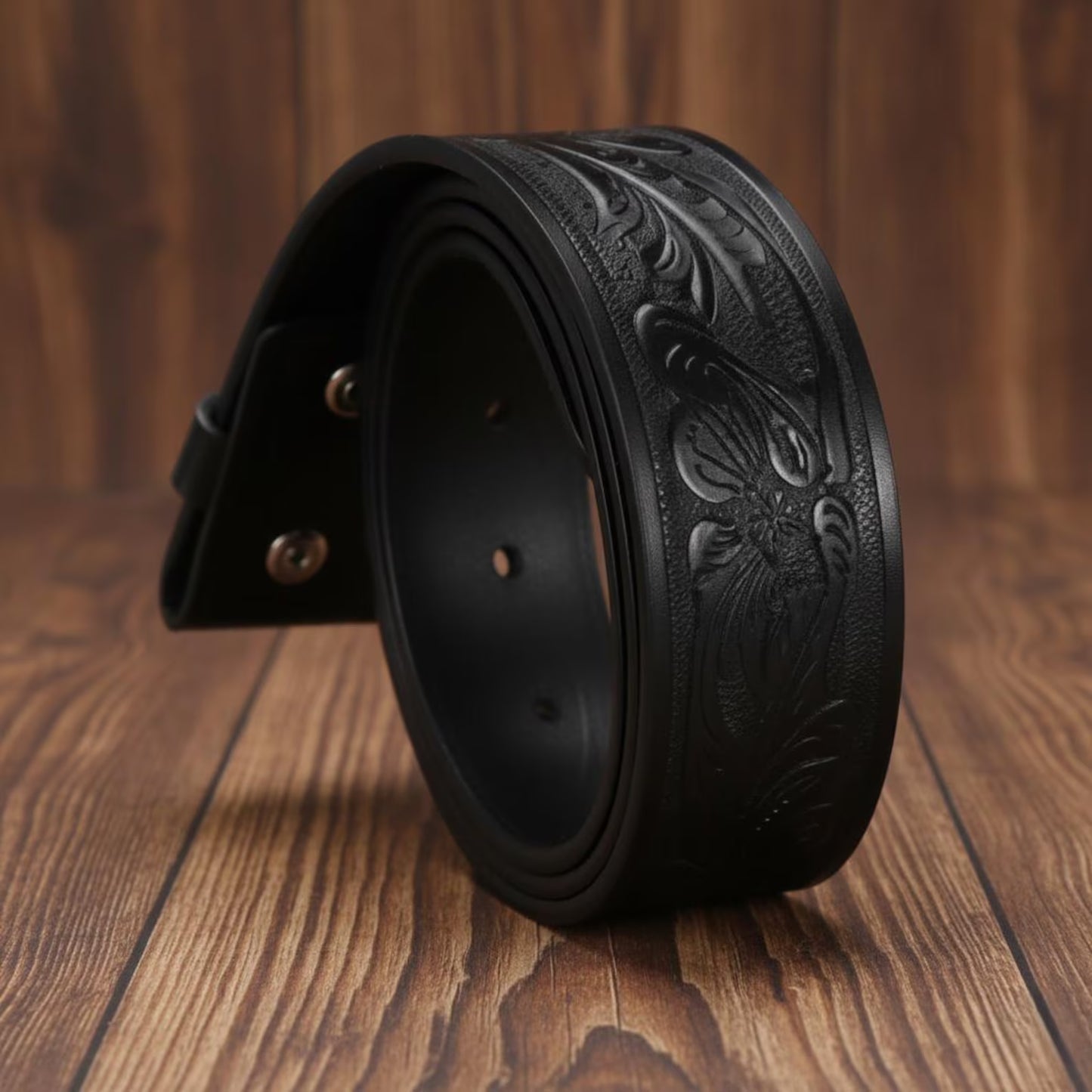 All-Black Embossed Western Leather Belt – Interchangeable