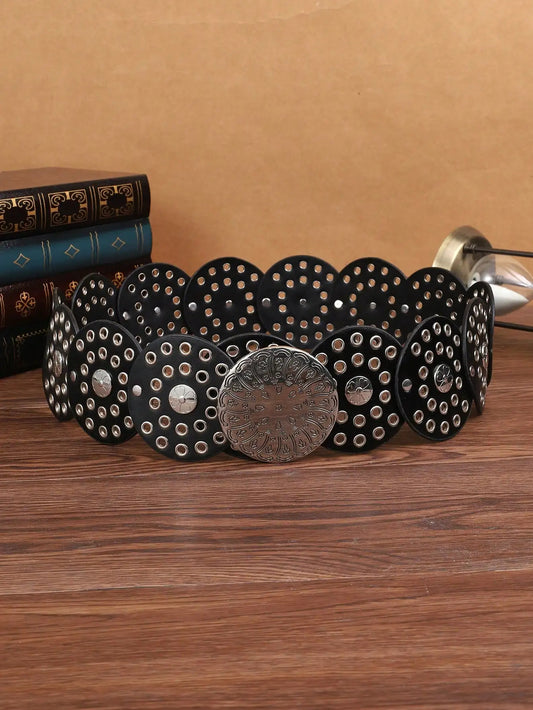 Women’s Boho Western PU Leather Belt - Vintage Dot Style Waist Belt