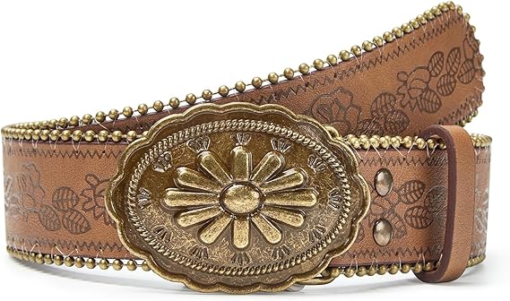 Women's Floral Embossed Western Belt – Vintage Buckle