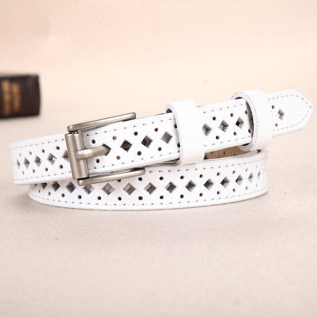 Premium Cowhide Leather Casual Belt for Women with Sleek Metal Buckle – Slim 1.3cm Width, Adjustable Fit, and Classic Color Options for Everyday Style