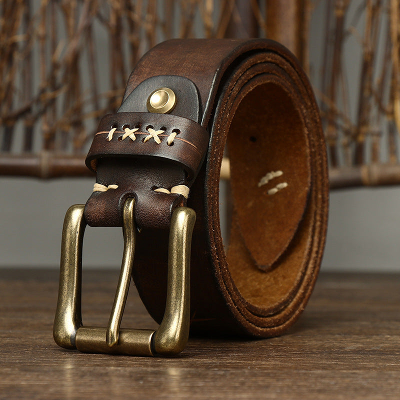 Washed-Out Vintage Cow Leather Pin Buckle Jeans Belt