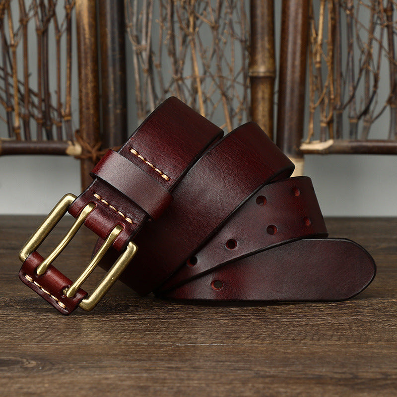Men’s 1.5 Inch Double Prong Leather Jeans Belt