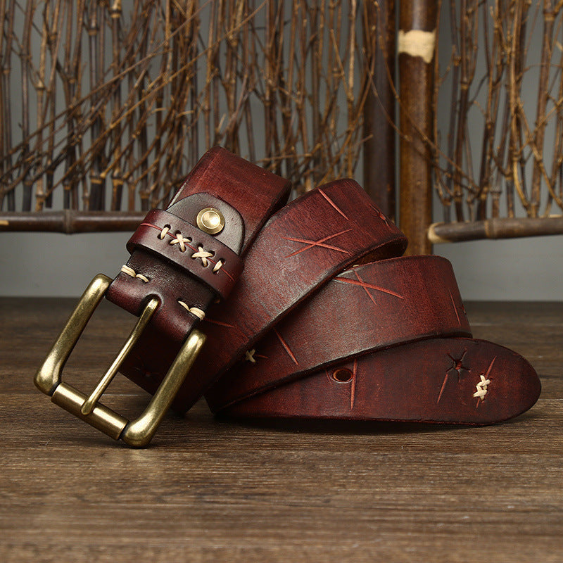 Washed-Out Vintage Cow Leather Pin Buckle Jeans Belt