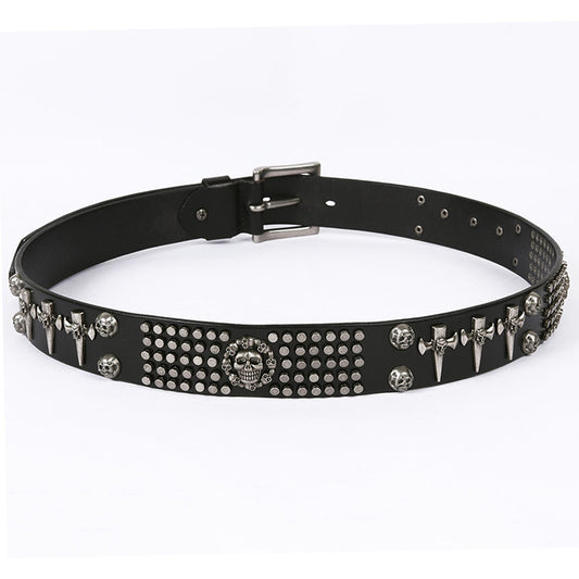 Punk Cowhide Leather Belt - Skull D-Ring Statement Style for Men