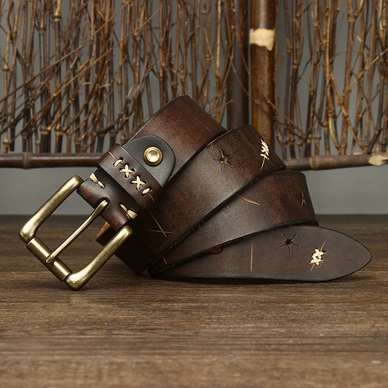 Washed-Out Vintage Cow Leather Pin Buckle Jeans Belt