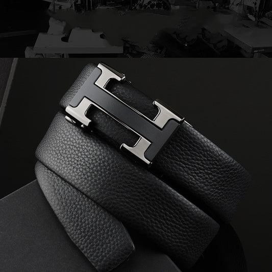Statement Leather Belt - H Buckle Auto Adjustable Fit