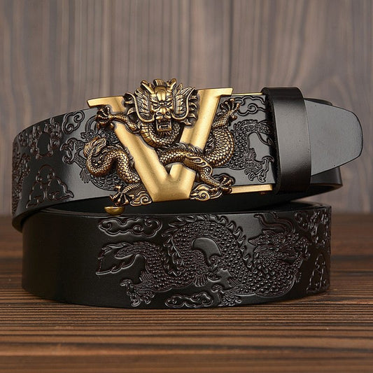 Western Embossed Leather Belt - V-Dragon Auto Fit
