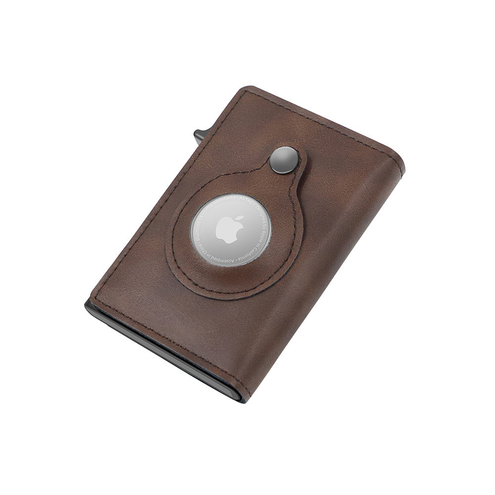 Slim PU Leather Credit Card Holder Wallet with AirTag Slot and RFID Blocking