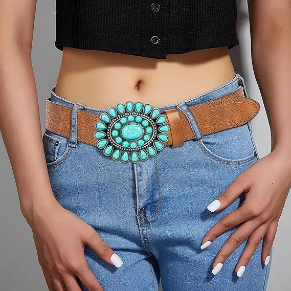 Women's Turquoise Embossed Western Belt – Detachable