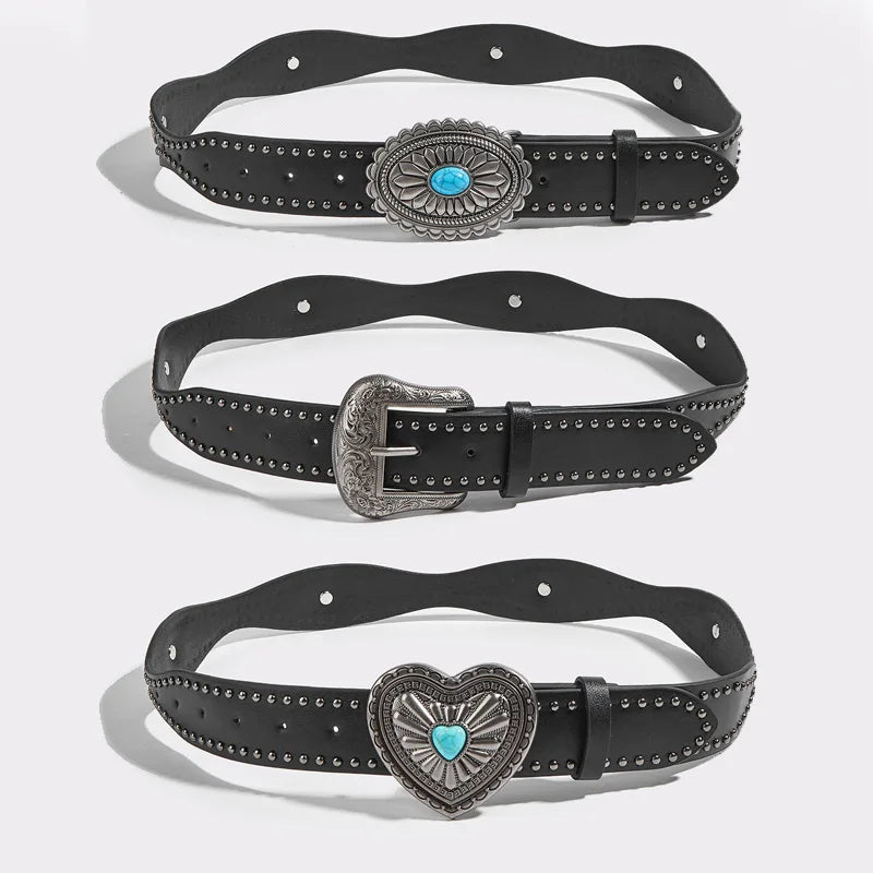 Unisex Studded Western Leather Waist Belt – Fashionable Punk Style & Unique Buckle