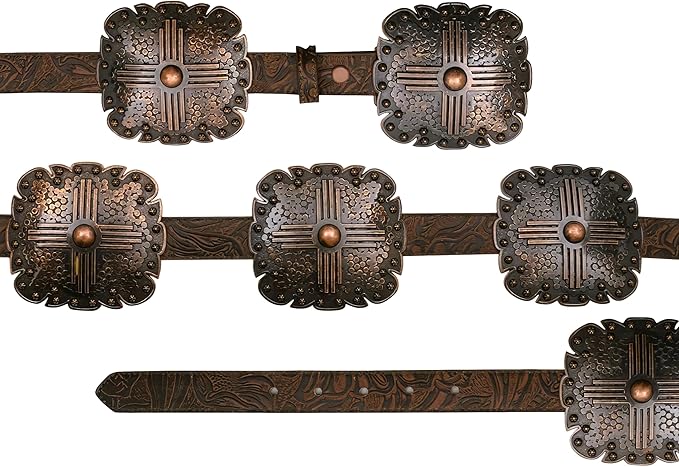 Women's Floral Embossed Leather Belt – Square Conchos