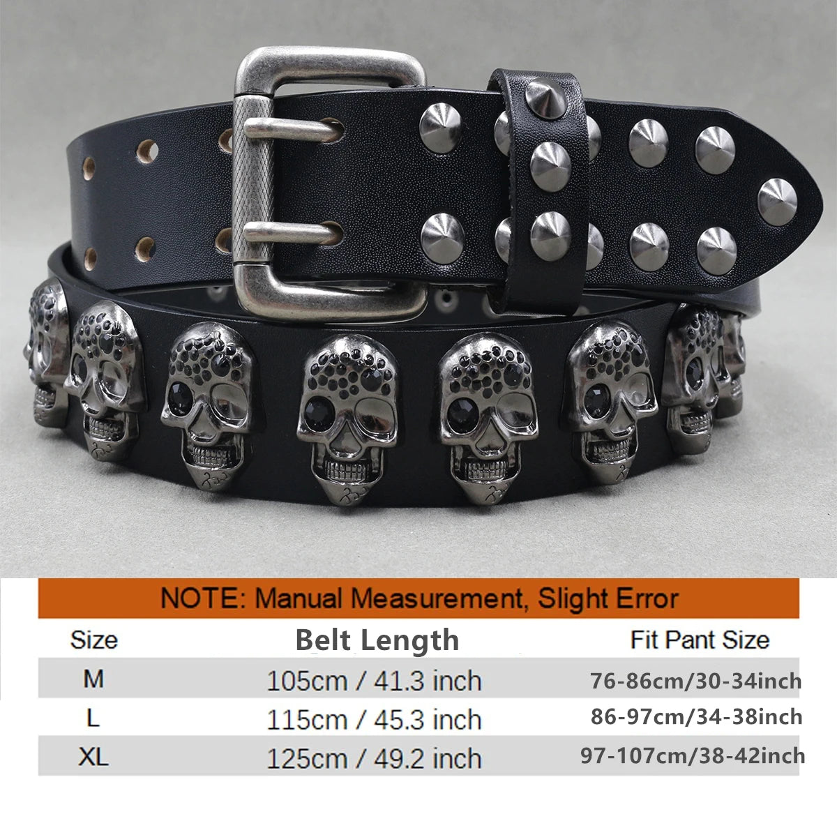 Unisex Genuine Western Leather Cross Rivet Punk Belt - Hip Hop Style