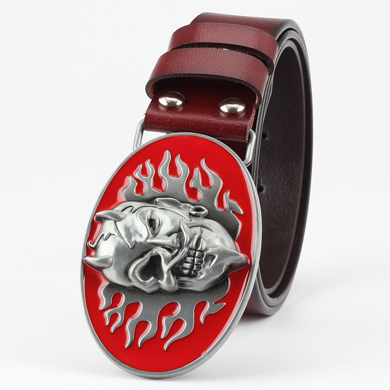 Western Skull Buckle Leather Belt - Bold Statement Fit