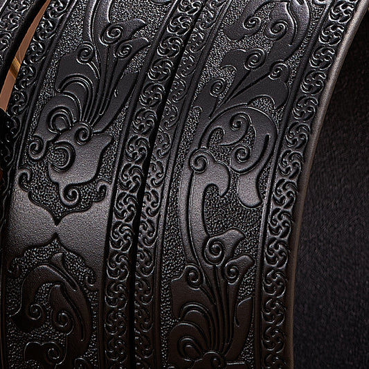 Western Leather Auto Buckle Belt - Dragon Embossed Style