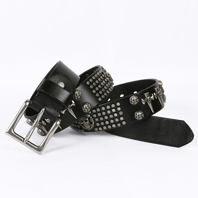 Punk Skull Head Leather Belt for Men