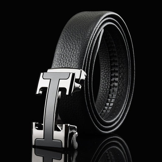 Statement Leather Belt - H Buckle Auto Adjustable Fit